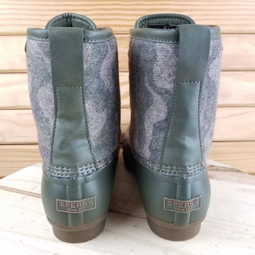 Sperry Top-Sider Men's 10 US Saltwater Camo Duck Boot Lace-up Green STS23702 NEW